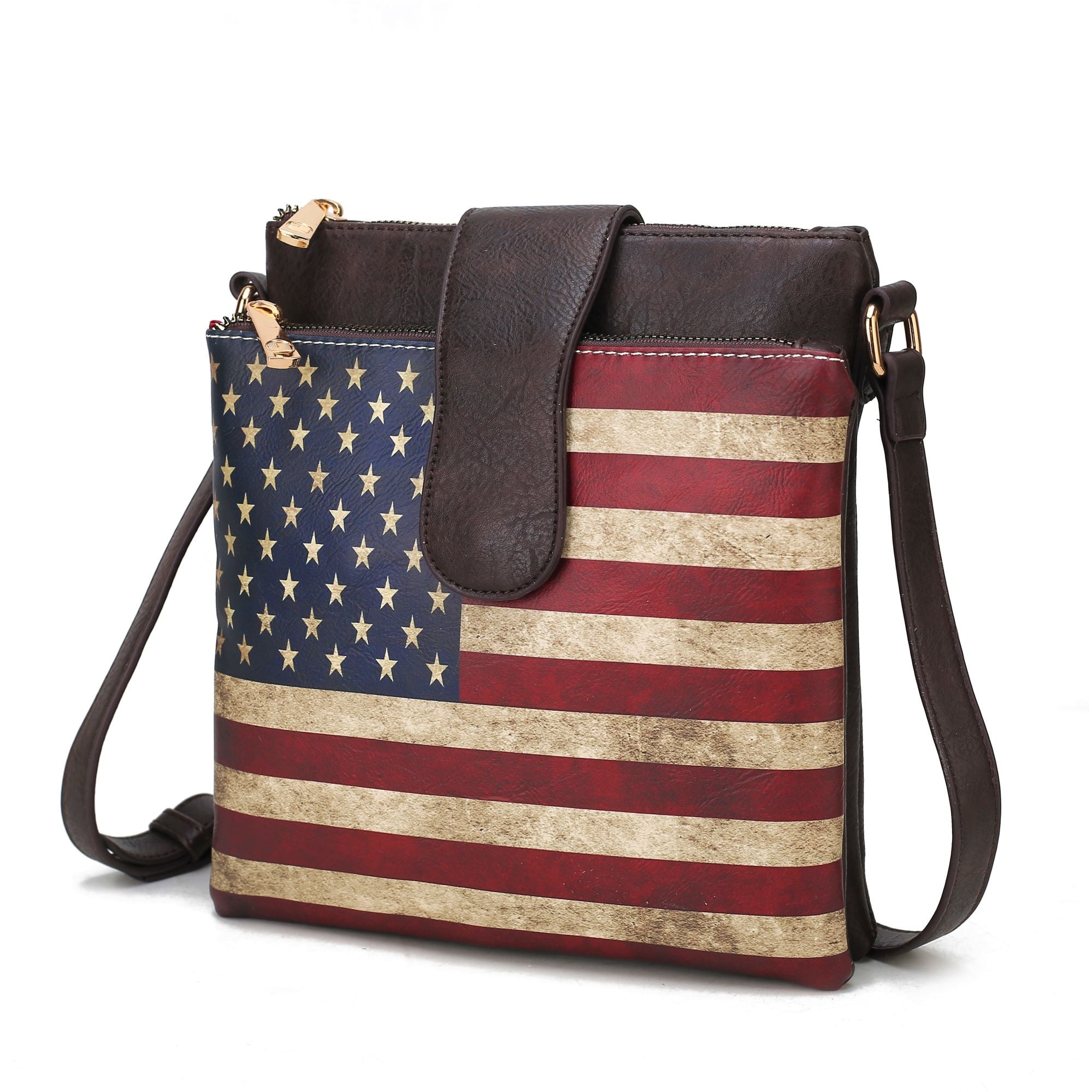 (chocolate)Josephine Vegan Leather FLAG Crossbody by Mia K - BagNook