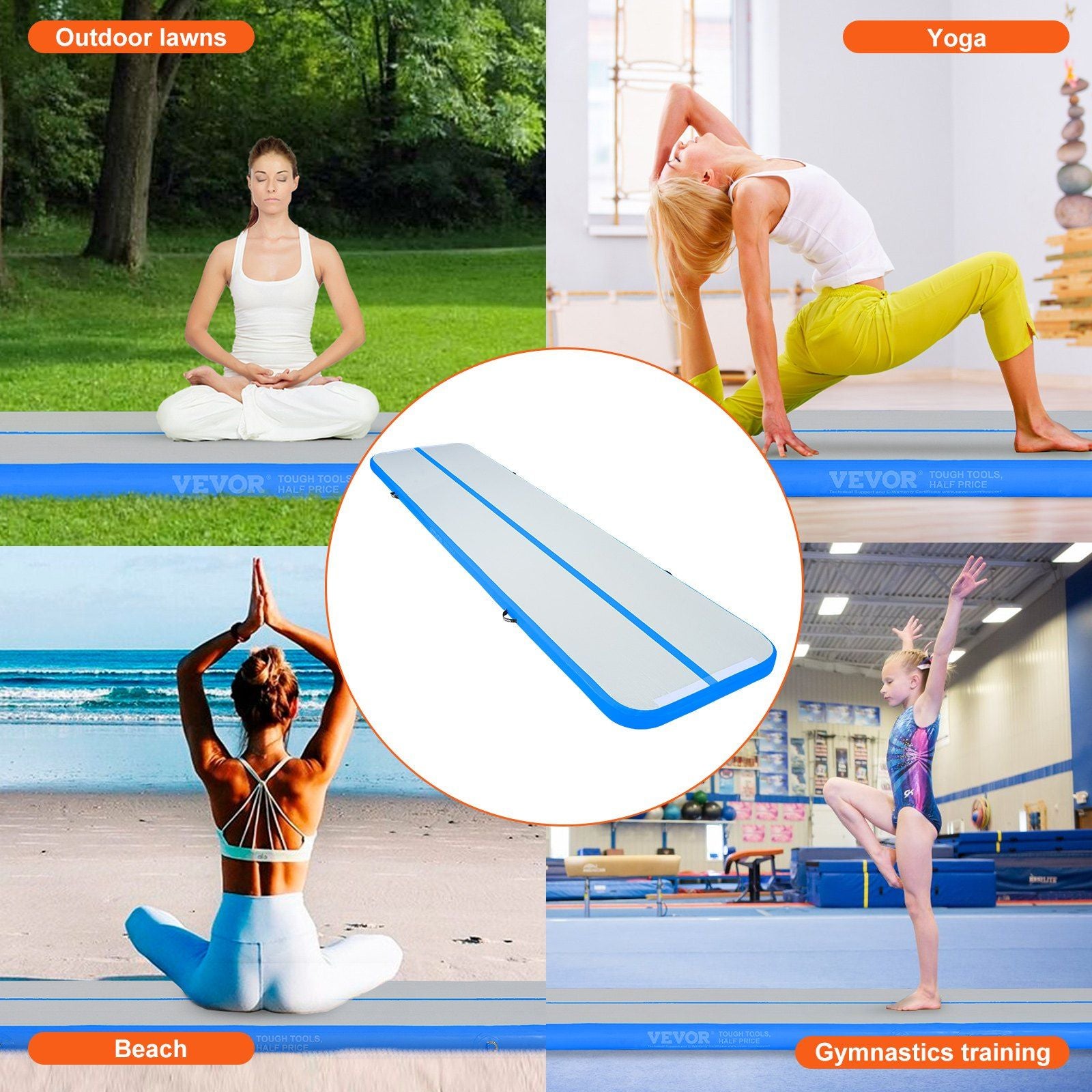 VEVOR Gymnastics Inflatable Air Mat, 4" Thick, 13ft Blue - BagNook