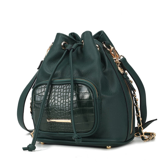 (olive)Azalea Vegan Leather Women Bucket Bag by Mia K - BagNook