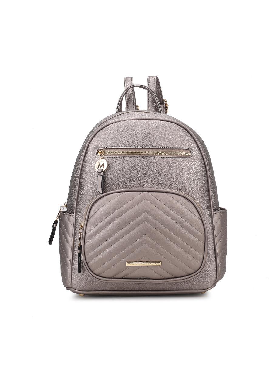 (pewter)Romana Vegan Leather Backpack by Mia k - BagNook