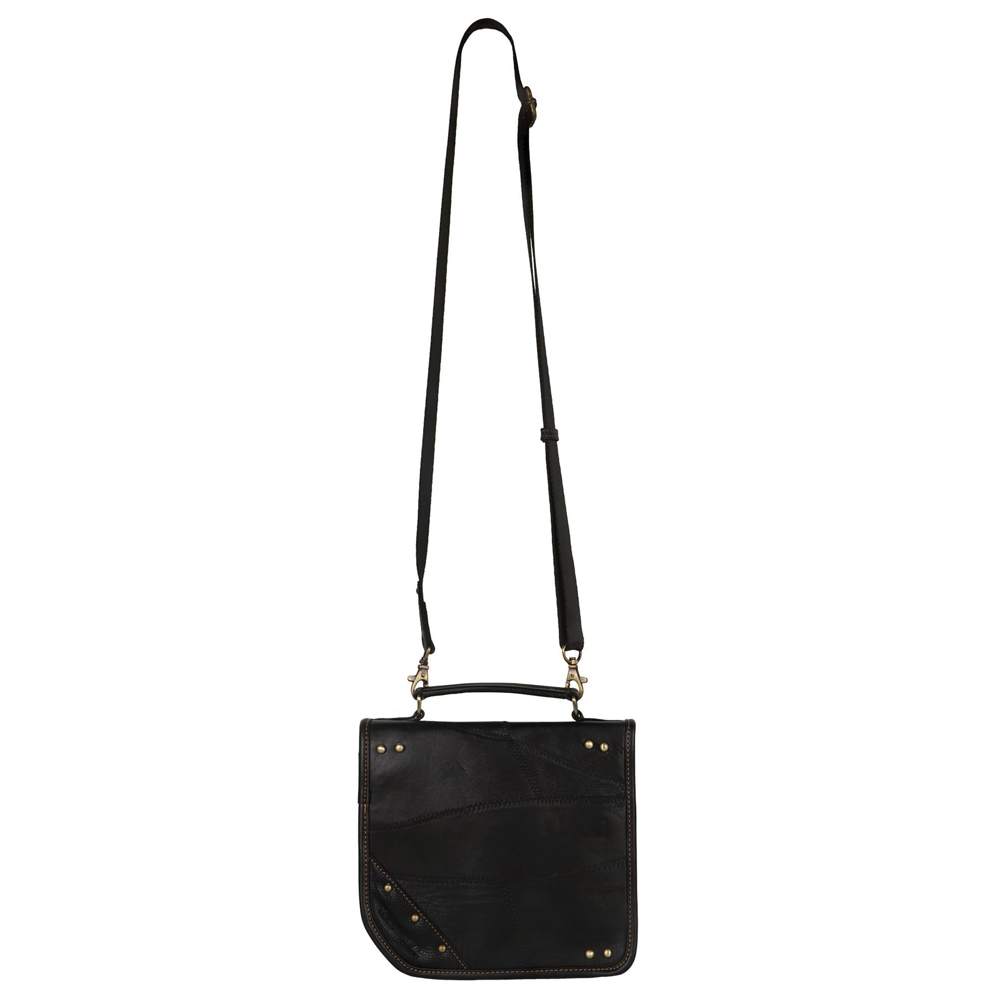 Casey Crossbody - Upcycled Leather + Vegan Leather - Black - BagNook