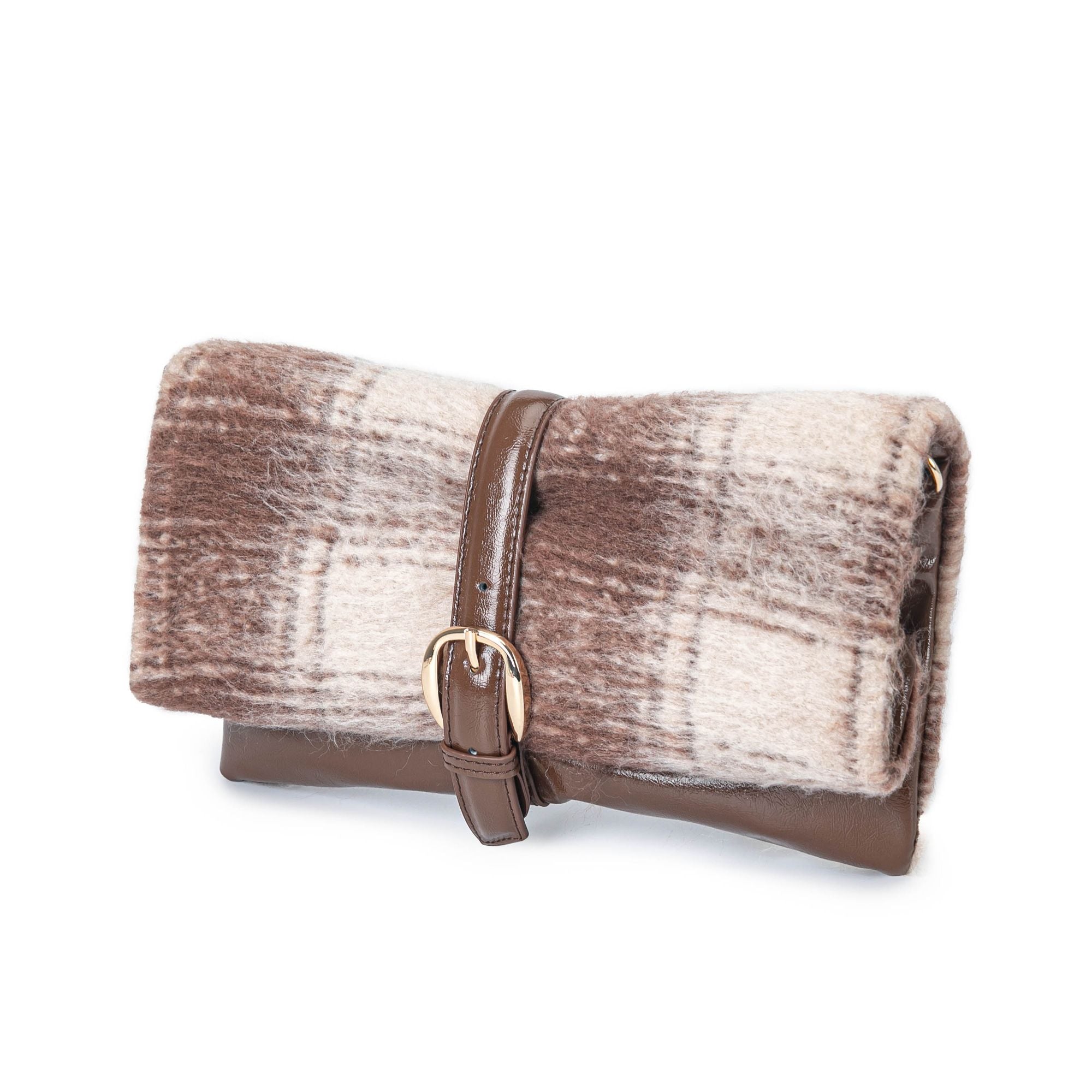 (brown)Koumei Wristlet w/Snap, Faux Shearling by Mia K - BagNook