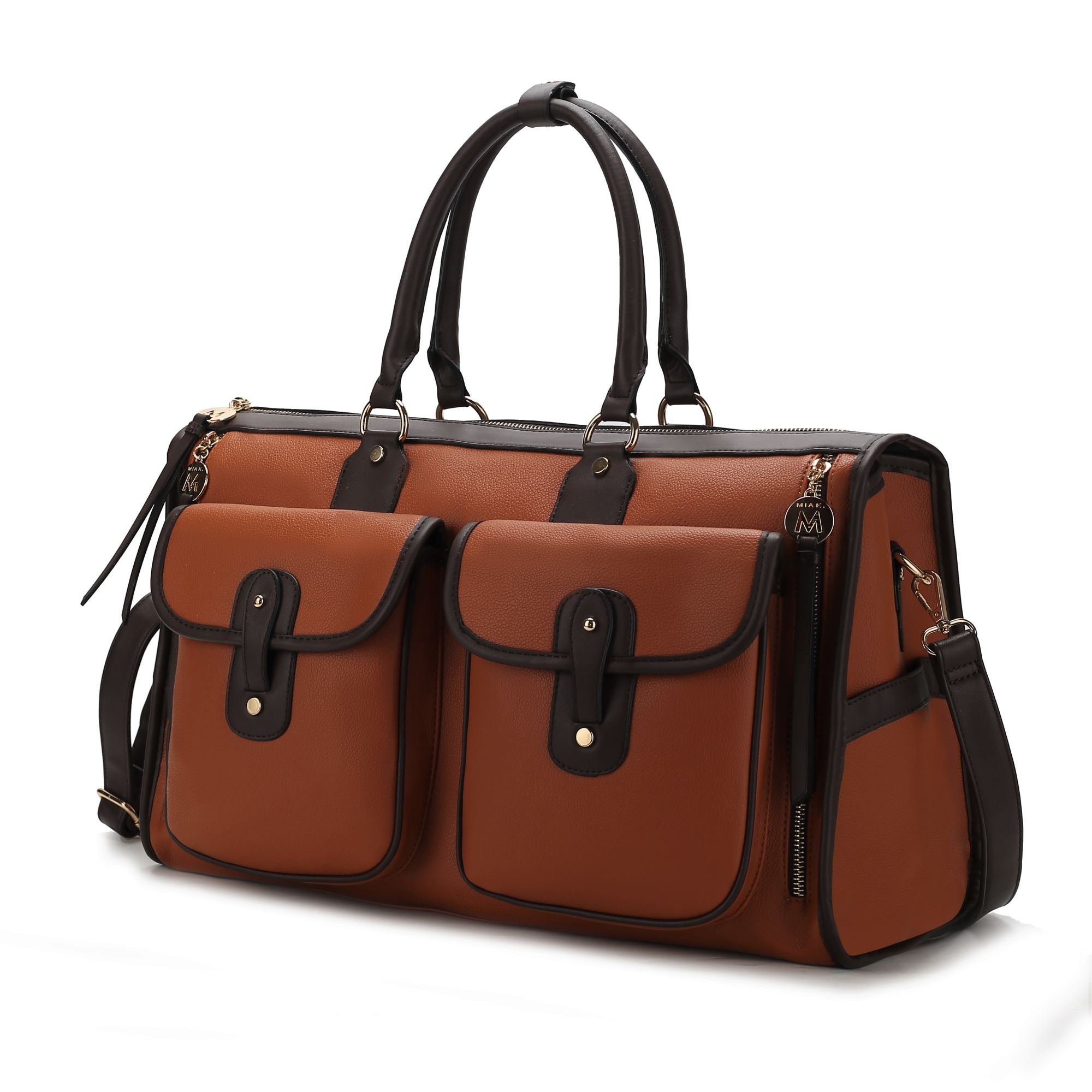 (cognac)Genevieve Duffel Color Block by Mia k - BagNook