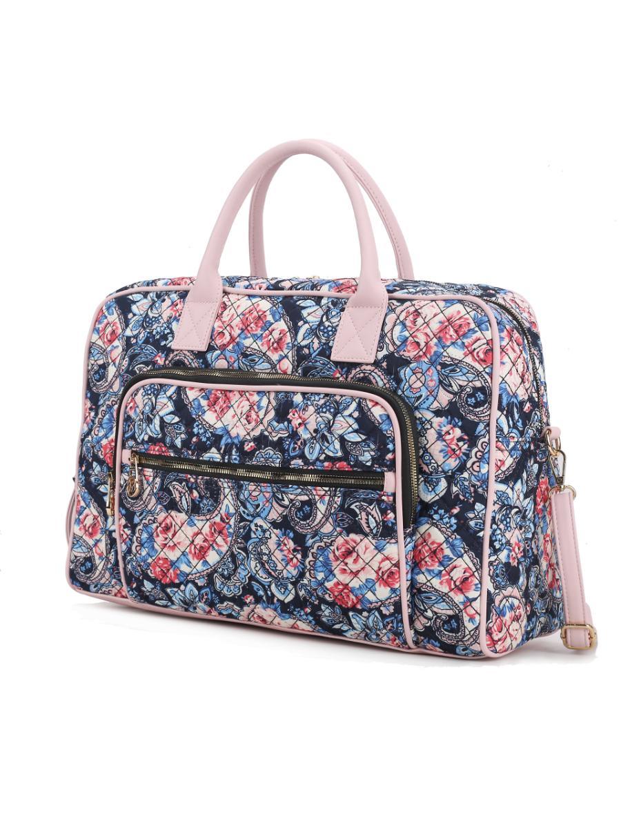 (blue)Jayla Quilted Botanical Pattern Duffel Bag by Mia k - BagNook