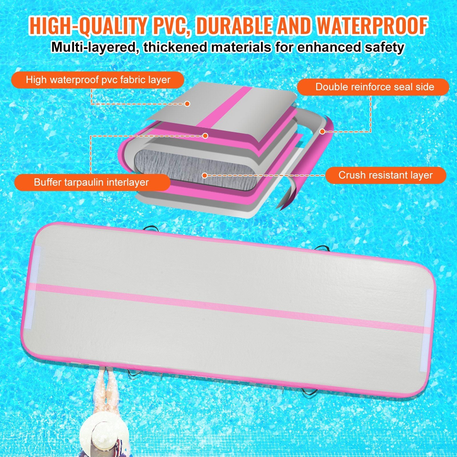VEVOR Gymnastics Inflatable Air Mat, 4" Thick, 10ft Pink - BagNook