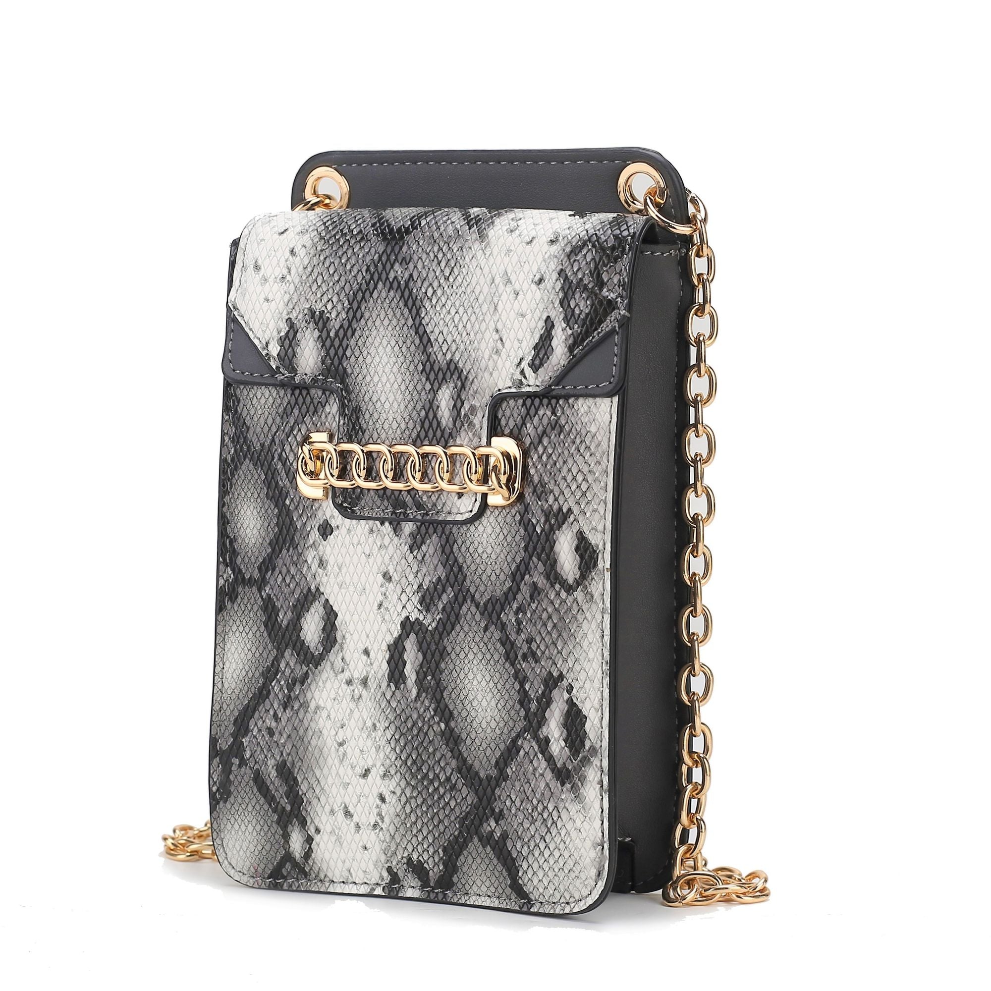 (charcoal)Yael Snake embossed Vegan Leather Phone Crossbody Mia K - BagNook