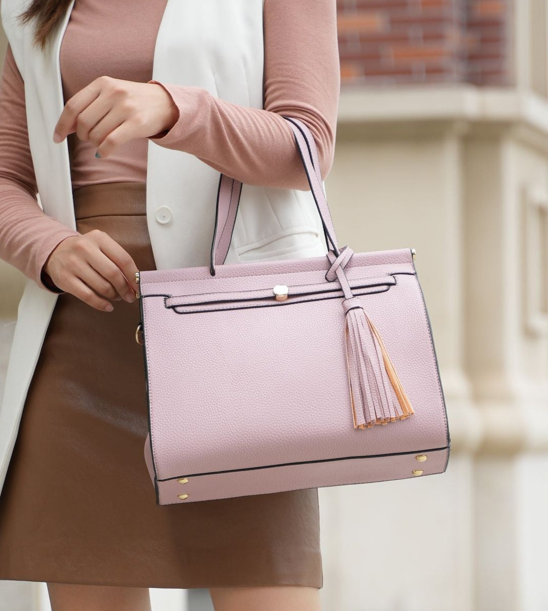 (mauve)Shelby Satchel Handbag with Wallet by Mia k - BagNook