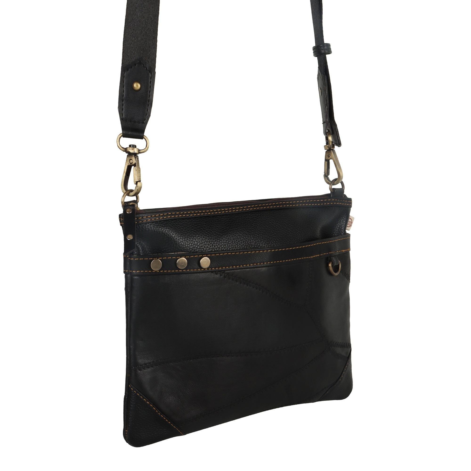 Brook Wide Crossbody - Upcycled Leather - Black - BagNook