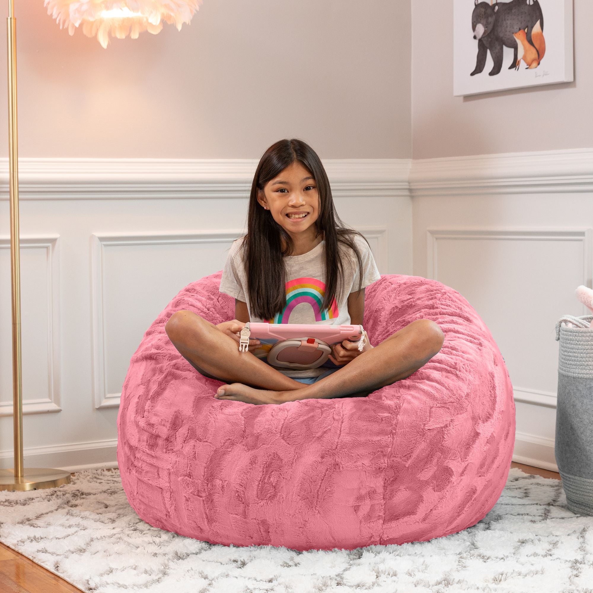 Jaxx Saxx 3 Ft Bean Bag Chair - Faux Fur - Rose Quartz - BagNook