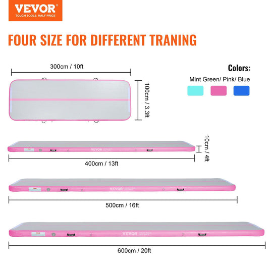 VEVOR Gymnastics Inflatable Air Mat, 4" Thick, 13ft Pink - BagNook