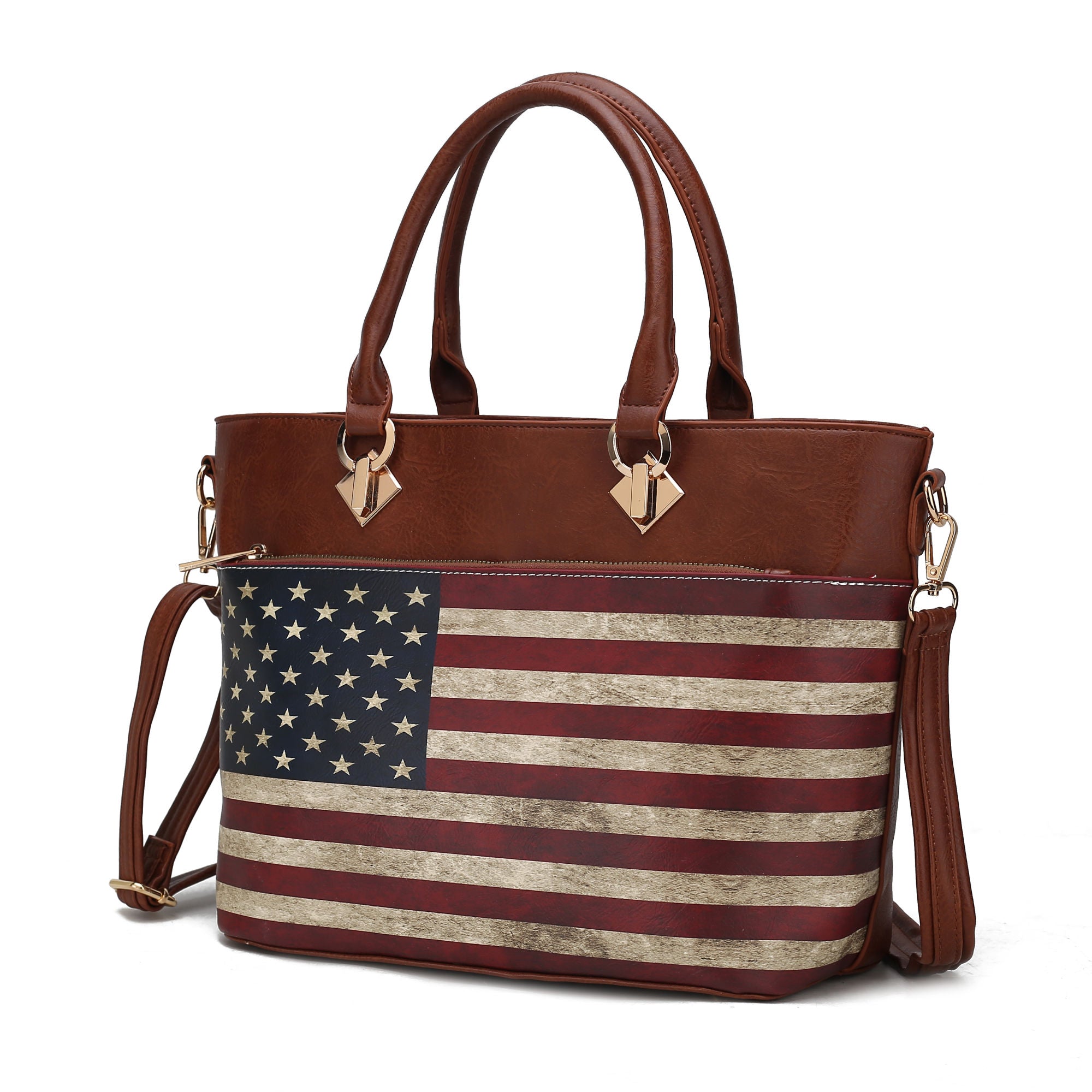 (tan)Lilian Vegan Leather Women FLAG Tote Bag by Mia K - BagNook