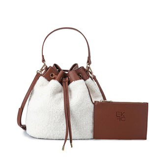 (brown)Saryn Bucket Hobo Faux Shearling by Mia K. - BagNook
