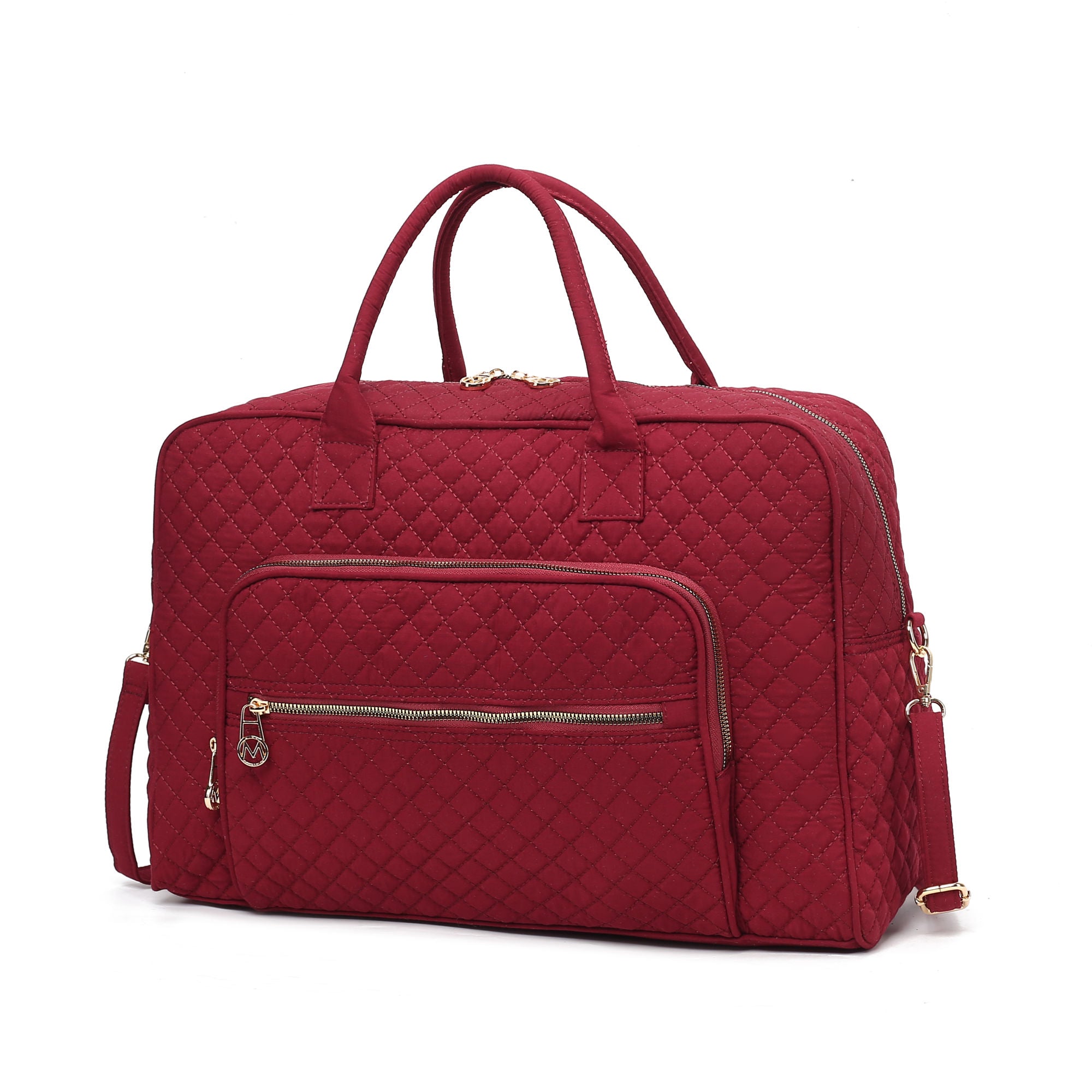 (wine)Jayla Solid Quilted Cotton Duffel Bag by Mia K - BagNook