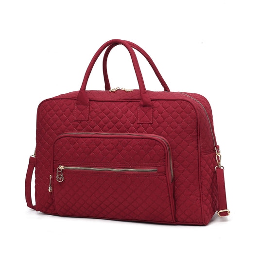 (wine)Jayla Solid Quilted Cotton Duffel Bag by Mia K - BagNook