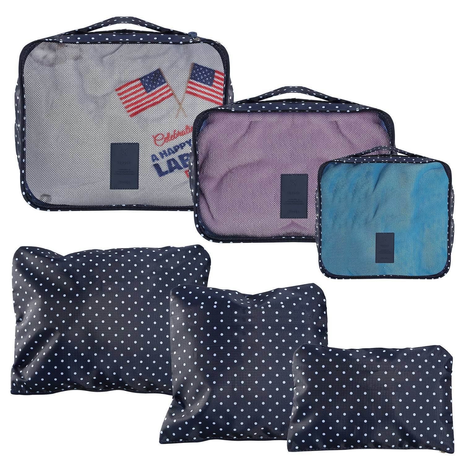 (navy spot)9pc Travel Luggage Organizer - BagNook