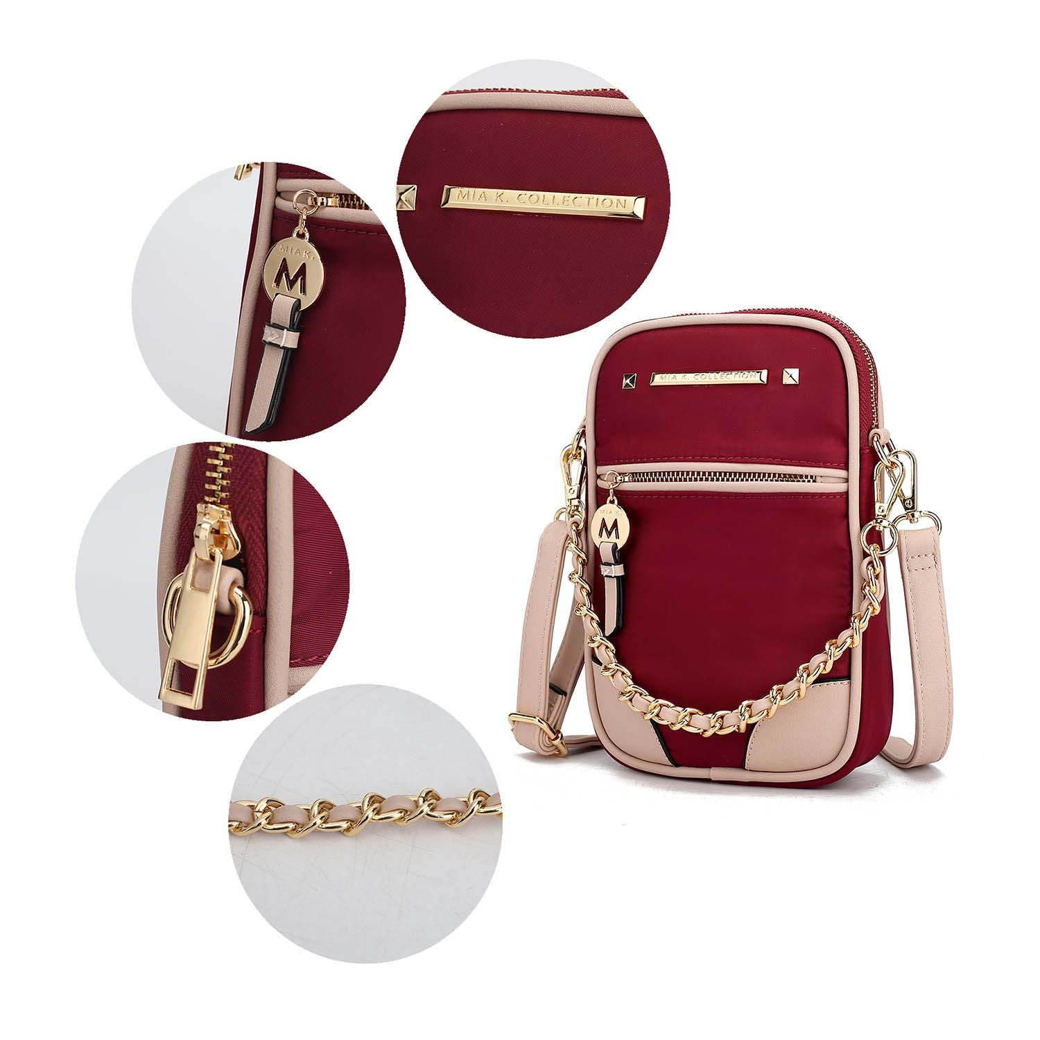(wine blush)Sue Practical and Functional Crossbody bag by Mia K - BagNook