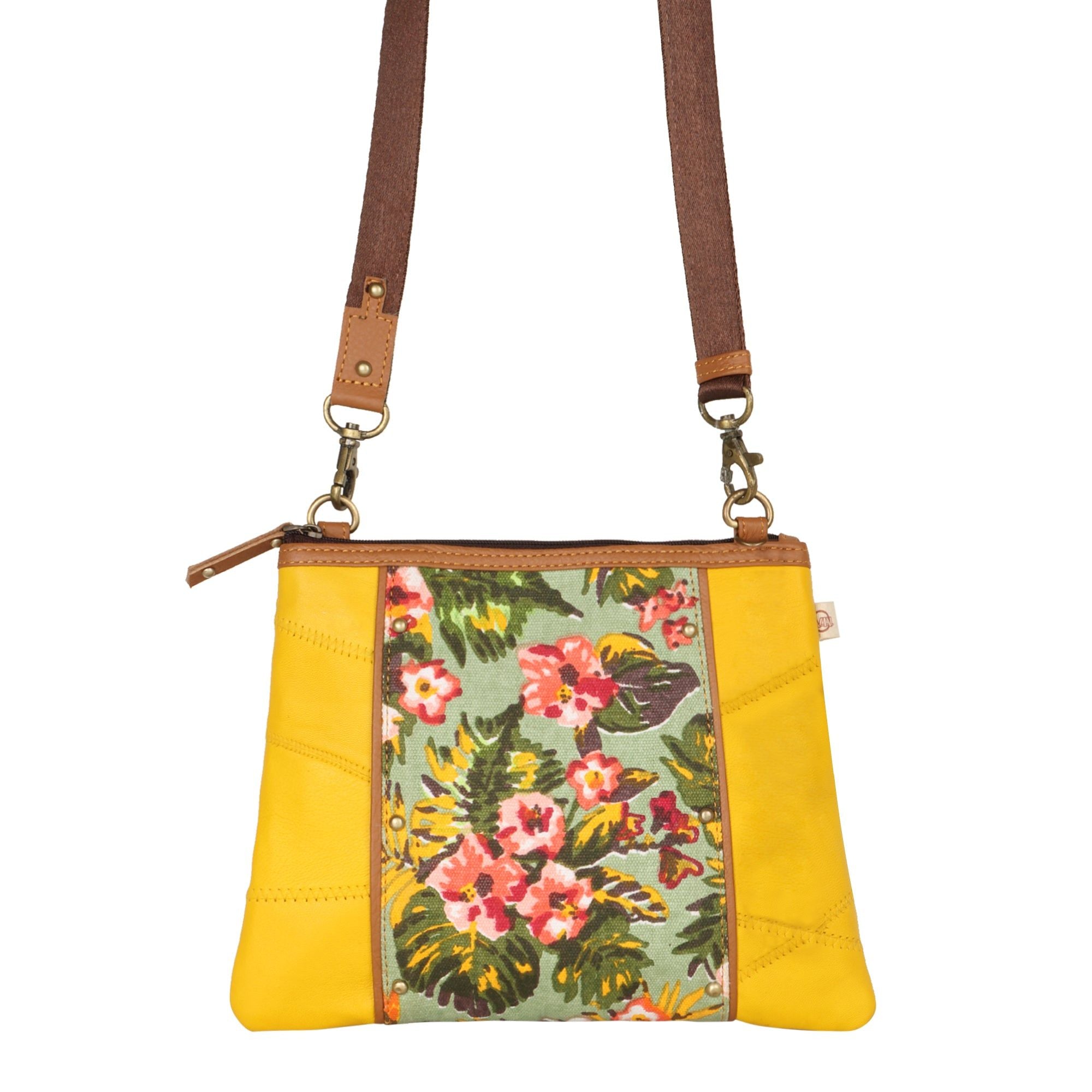 Noa Angled Crossbody - Summer Jungle - Upcycled Leather/Canvas - BagNook