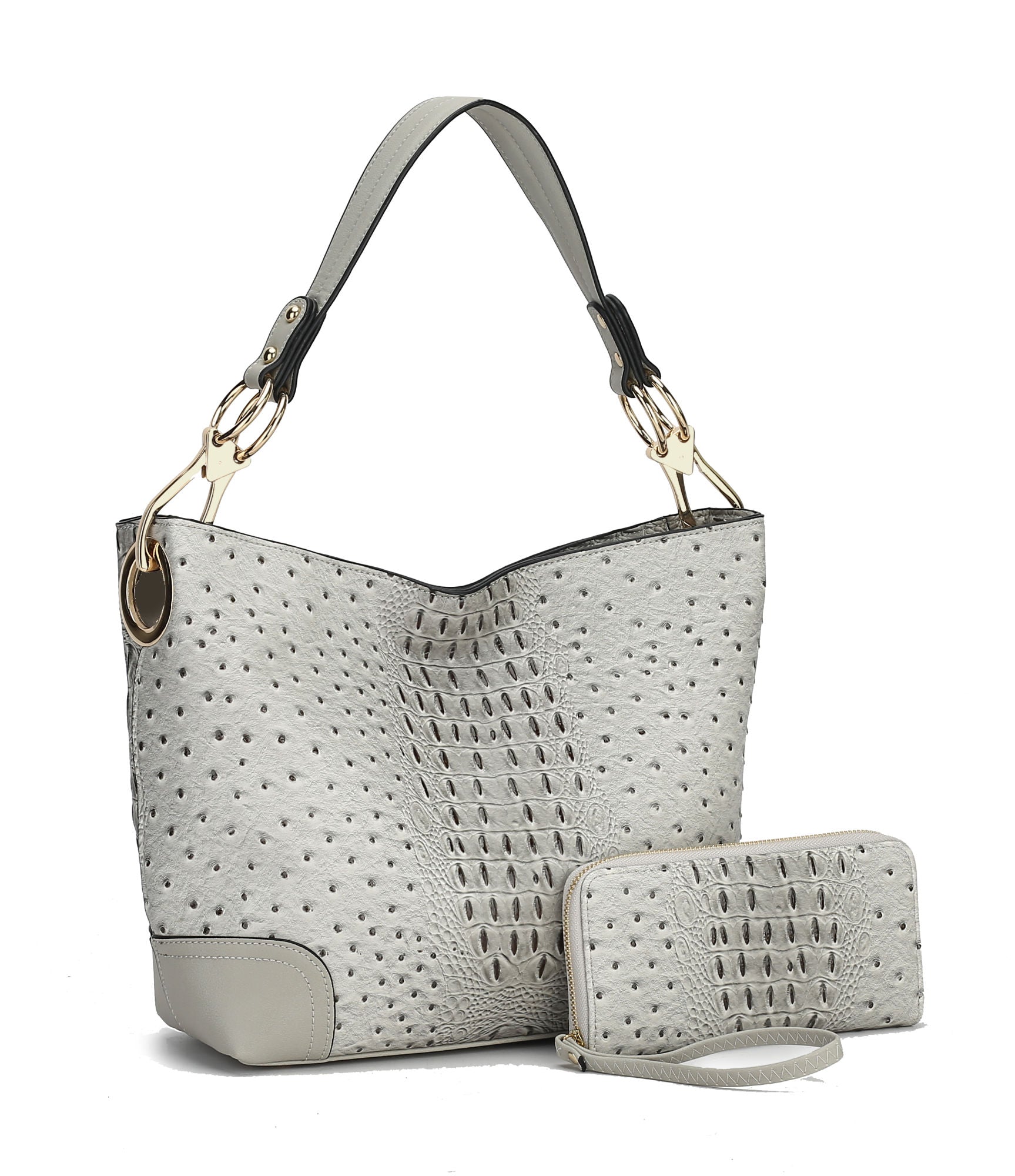 (lt grey)Wandy Soft Vegan Leather Hobo & Wallet Set by Mia K - BagNook