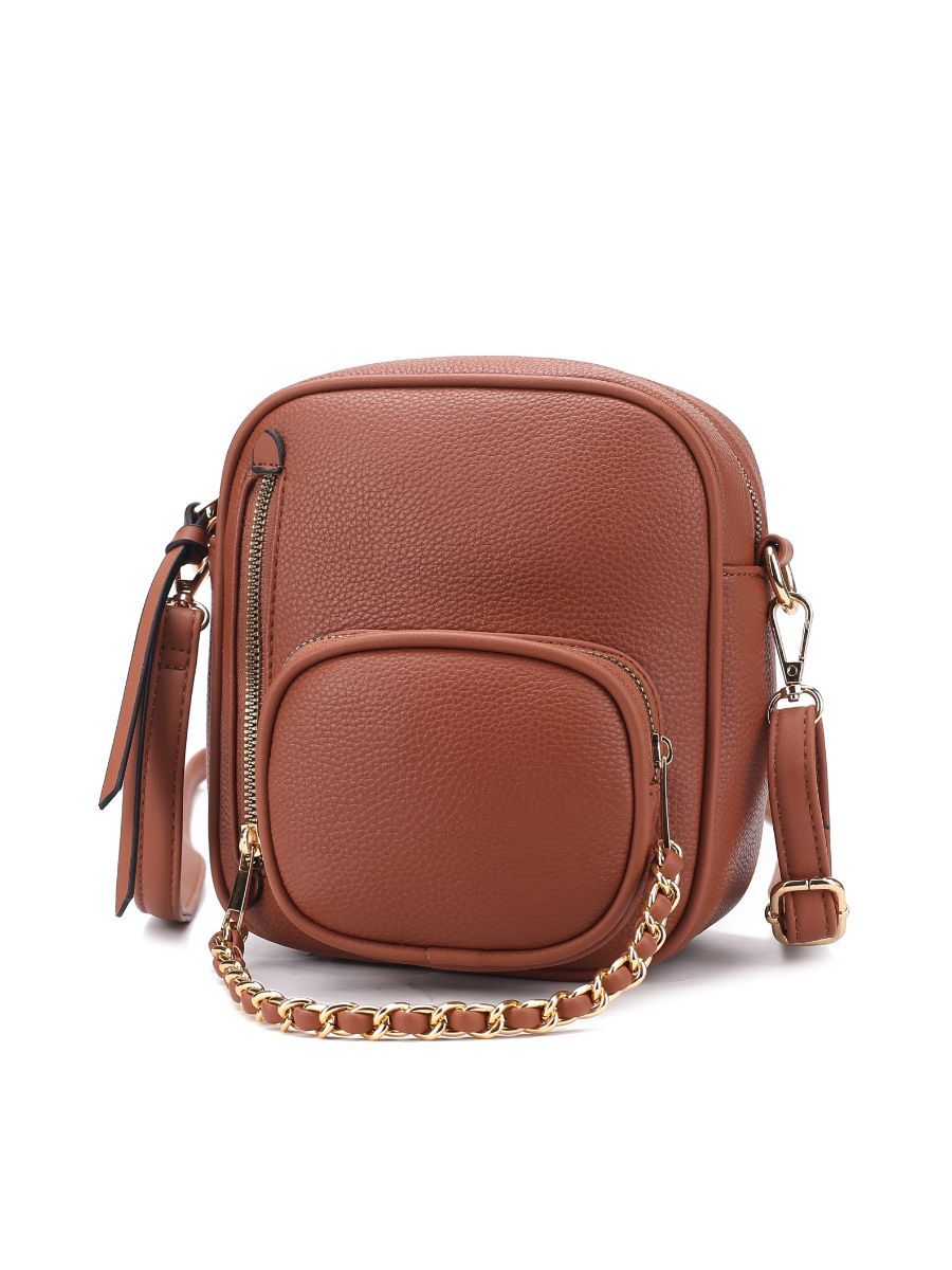 (brown)Winona Vegan Leather Crossbody by Mia k - BagNook