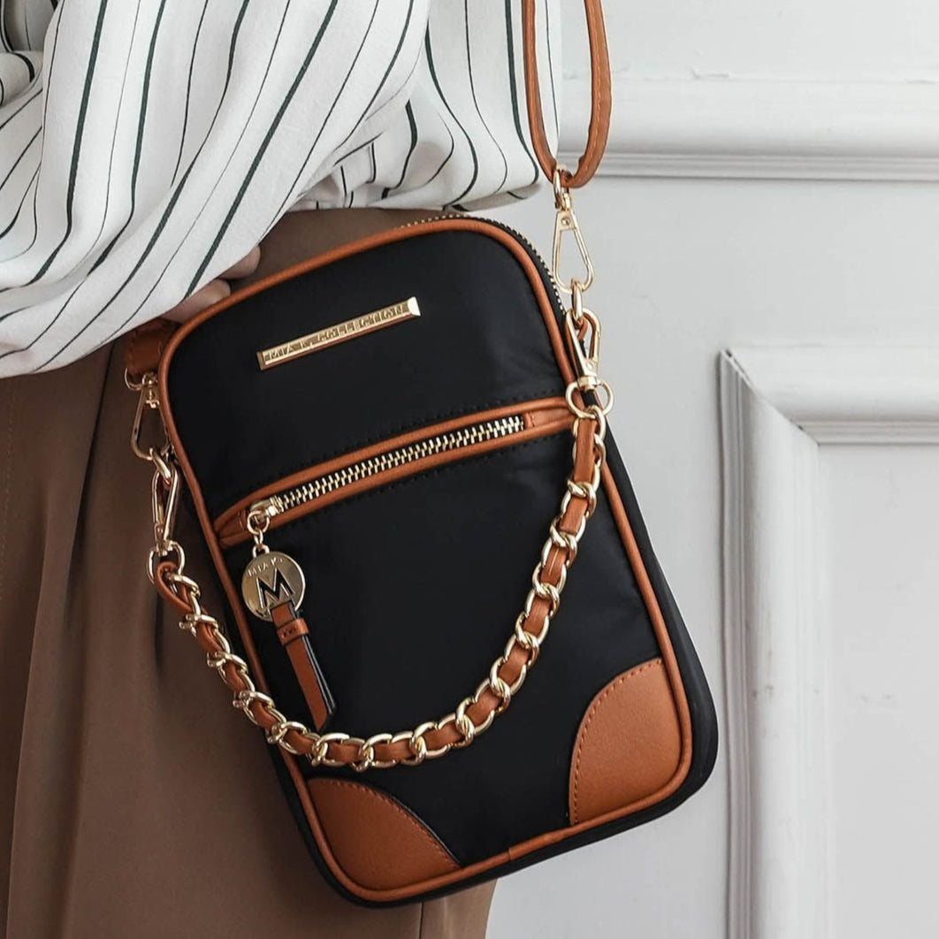 (black cognac)Sue Practical and Functional Crossbody bag by Mia K - BagNook