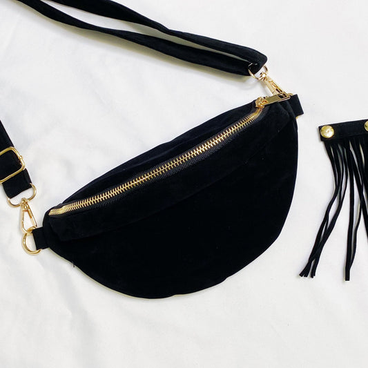 (black)Fringed Or Not Sling Bag w/ Detachable Fringe - BagNook