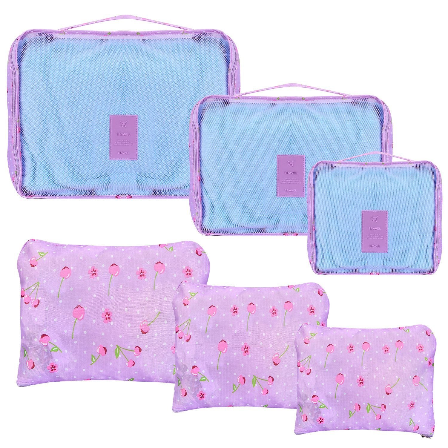 (purple cherry)9pc Travel Luggage Organizer - BagNook