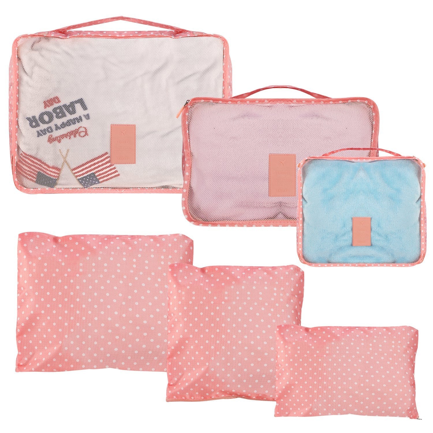 (pink spot)9pc Travel Luggage Organizer - BagNook