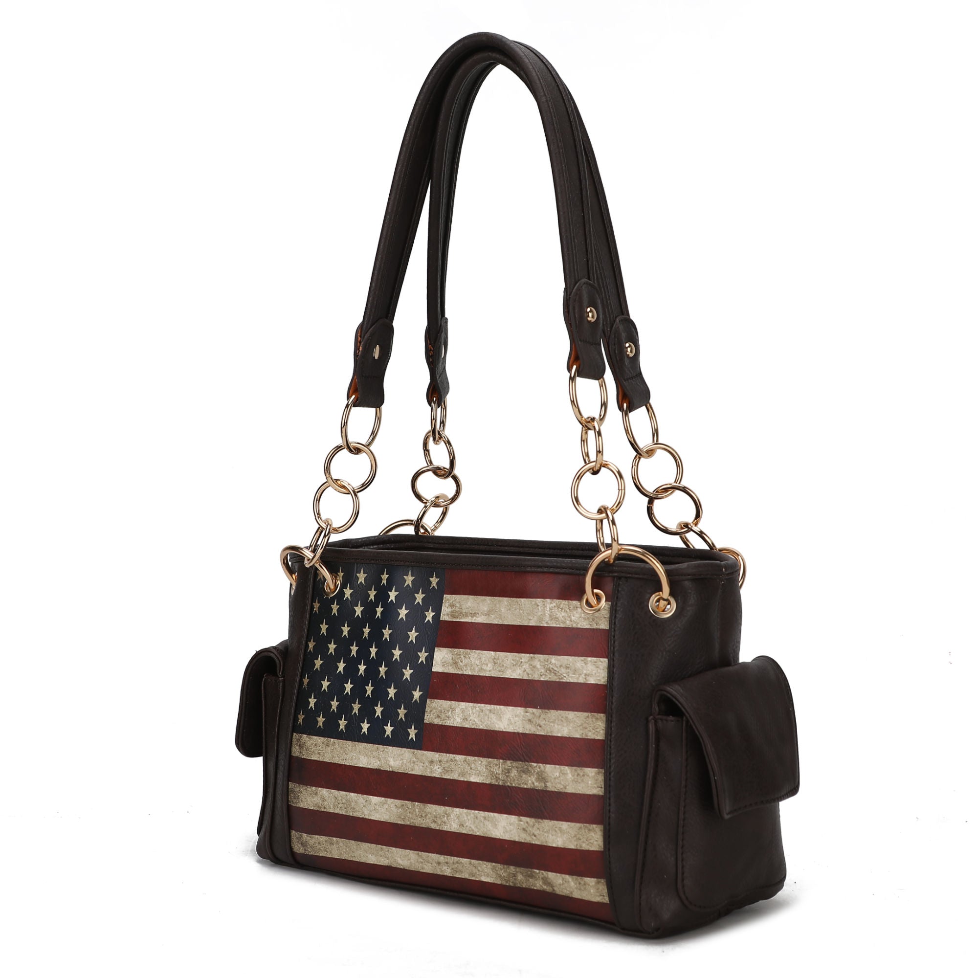 (chocolate)Alaina Vegan Leather Women Flag Shoulder Bag by Mia K - BagNook
