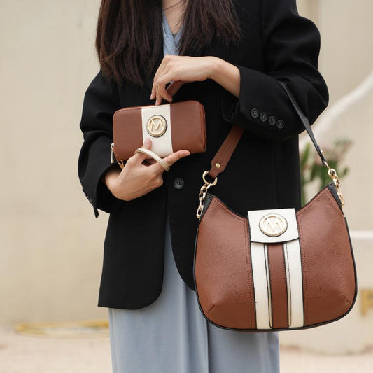 (cognac)Torri Hobo Shoulder Bag with Wallet by Mia K - BagNook