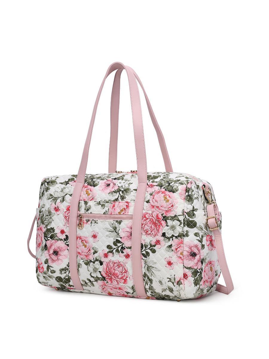 (white)Khelani Quilted Botanical Pattern Duffel Bag by Mia k - BagNook