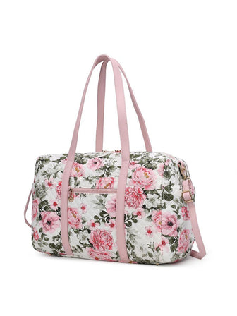 (white)Khelani Quilted Botanical Pattern Duffel Bag by Mia k - BagNook
