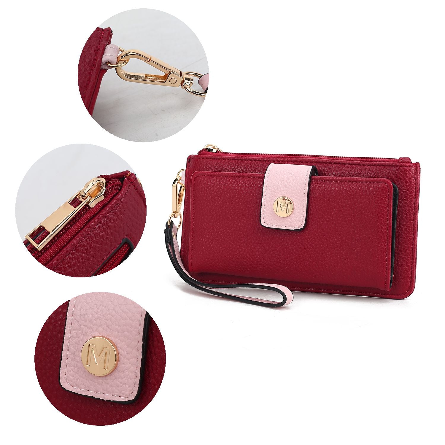 (wine-pink)Olympe Vegan Leather Wristlet Wallet by Mia K - BagNook