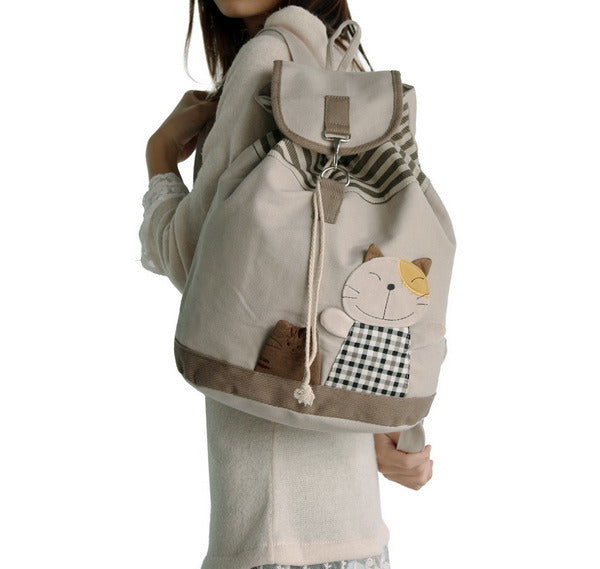 Happy Cat 100% Cotton Fabric Art School Backpack - BagNook