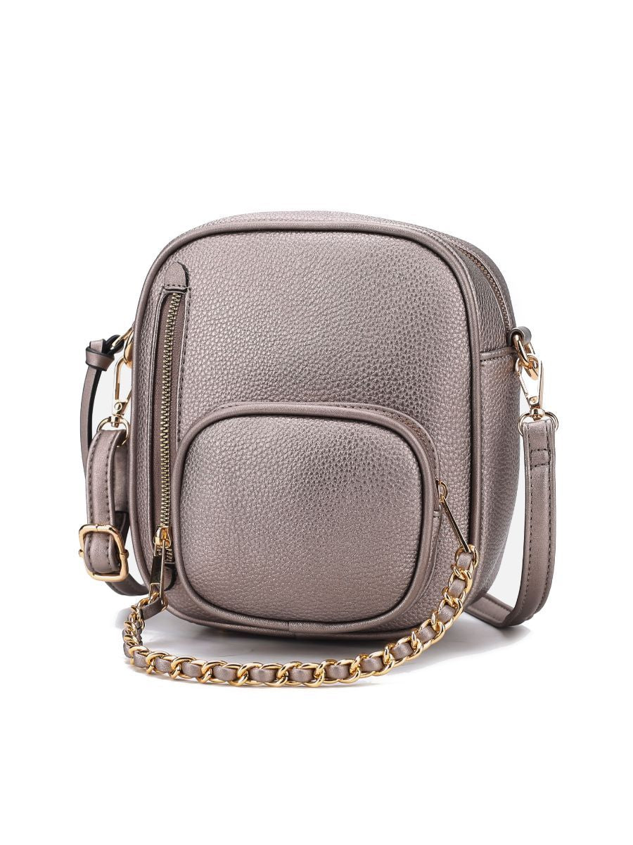 (pewter)Winona Vegan Leather Crossbody by Mia k - BagNook