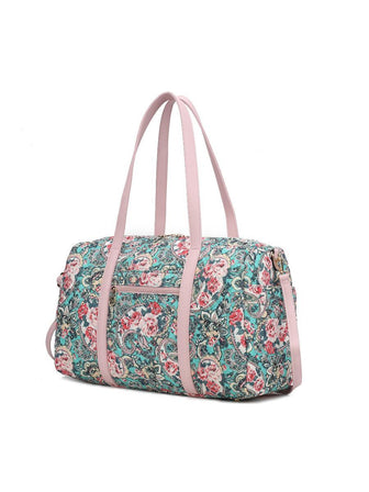 (green)Khelani Quilted Botanical Pattern Duffel Bag by Mia k - BagNook