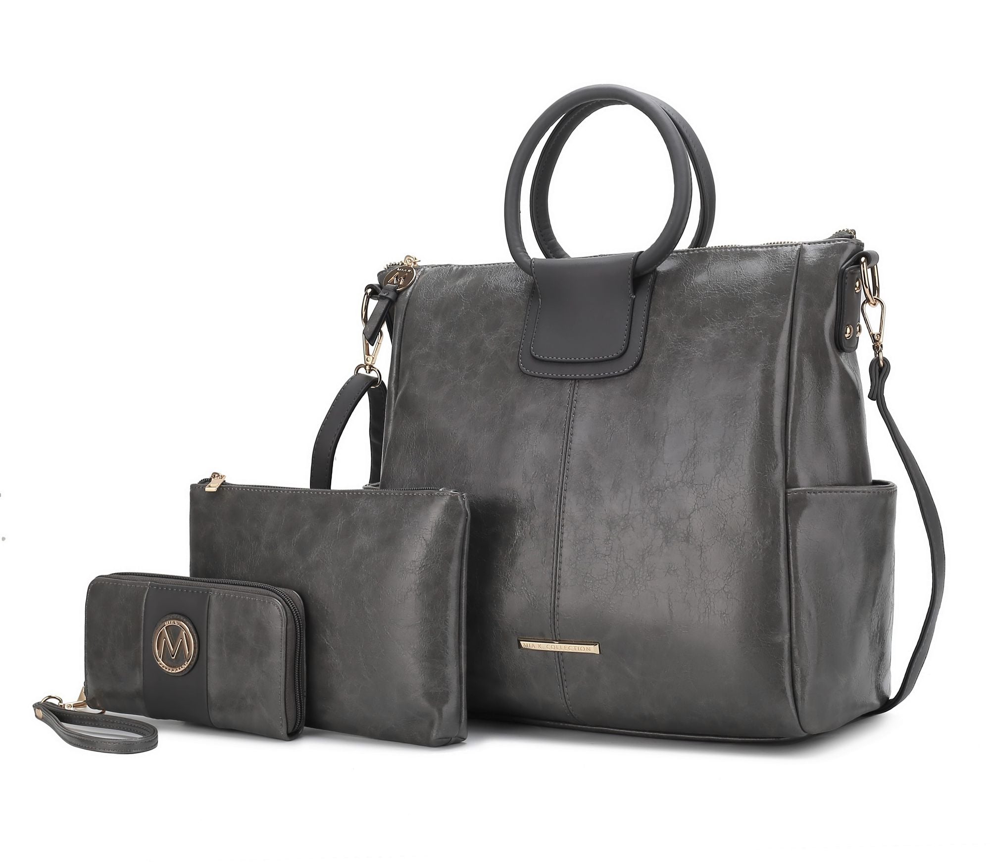 (charcoal)Zori Tote Handbag w/Pouch & Wallet by Mia k - BagNook