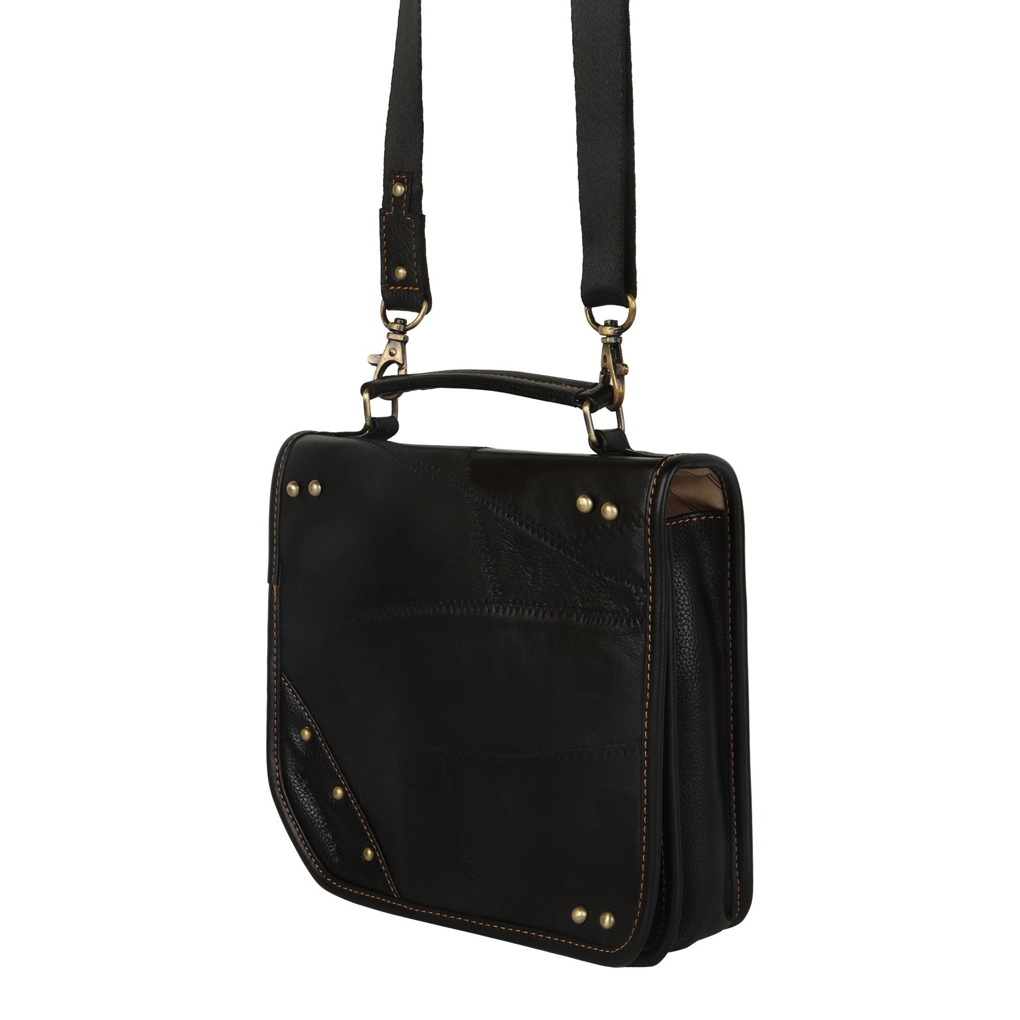 Casey Crossbody - Upcycled Leather + Vegan Leather - Black - BagNook