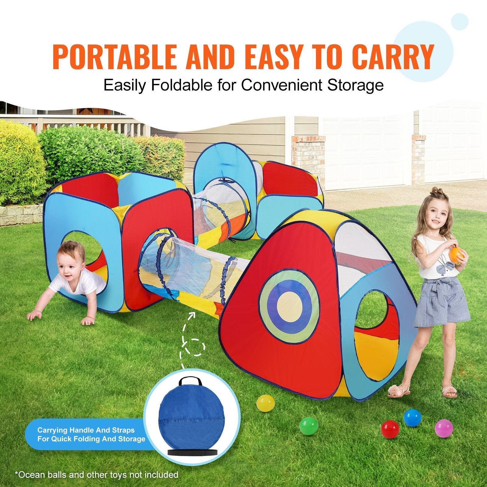 5 in 1 Kids Play Tent with Tunnel - Indoor/Outdoor - BagNook