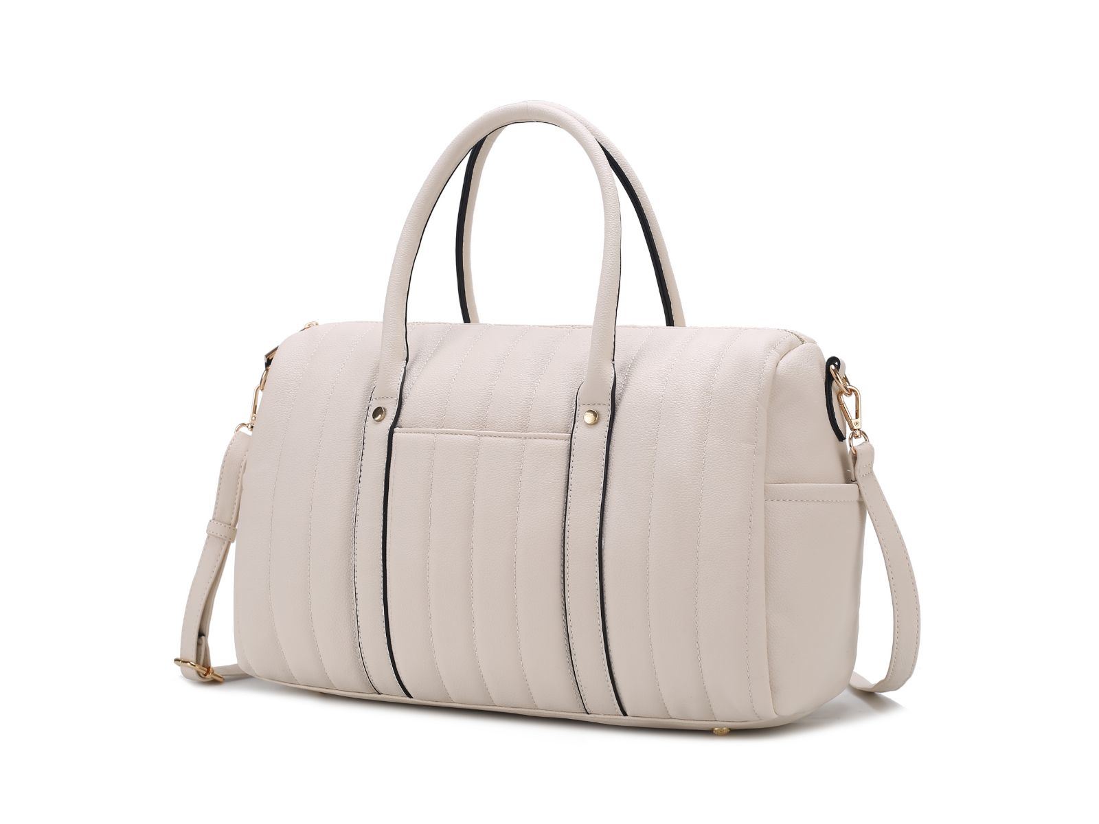 (beige)Luana Quilted Vegan Leather Duffel Bag by Mia k - BagNook