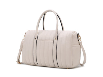 (beige)Luana Quilted Vegan Leather Duffel Bag by Mia k - BagNook