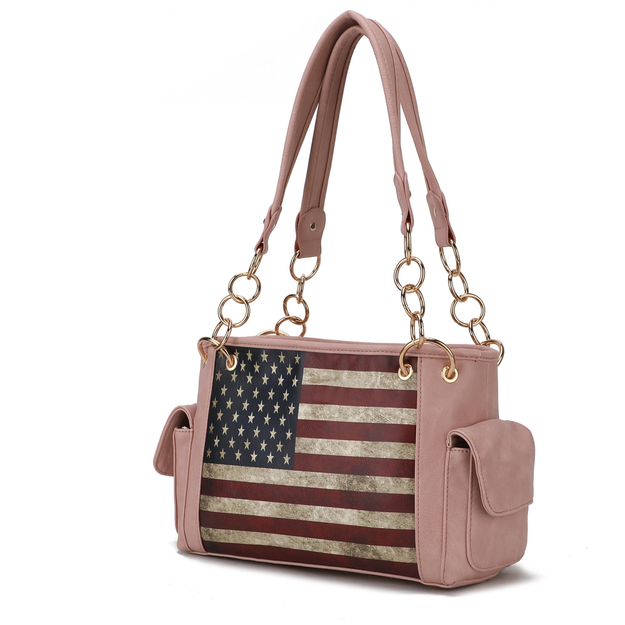 (rose pink)Alaina Vegan Leather Women Flag Shoulder Bag by Mia K - BagNook