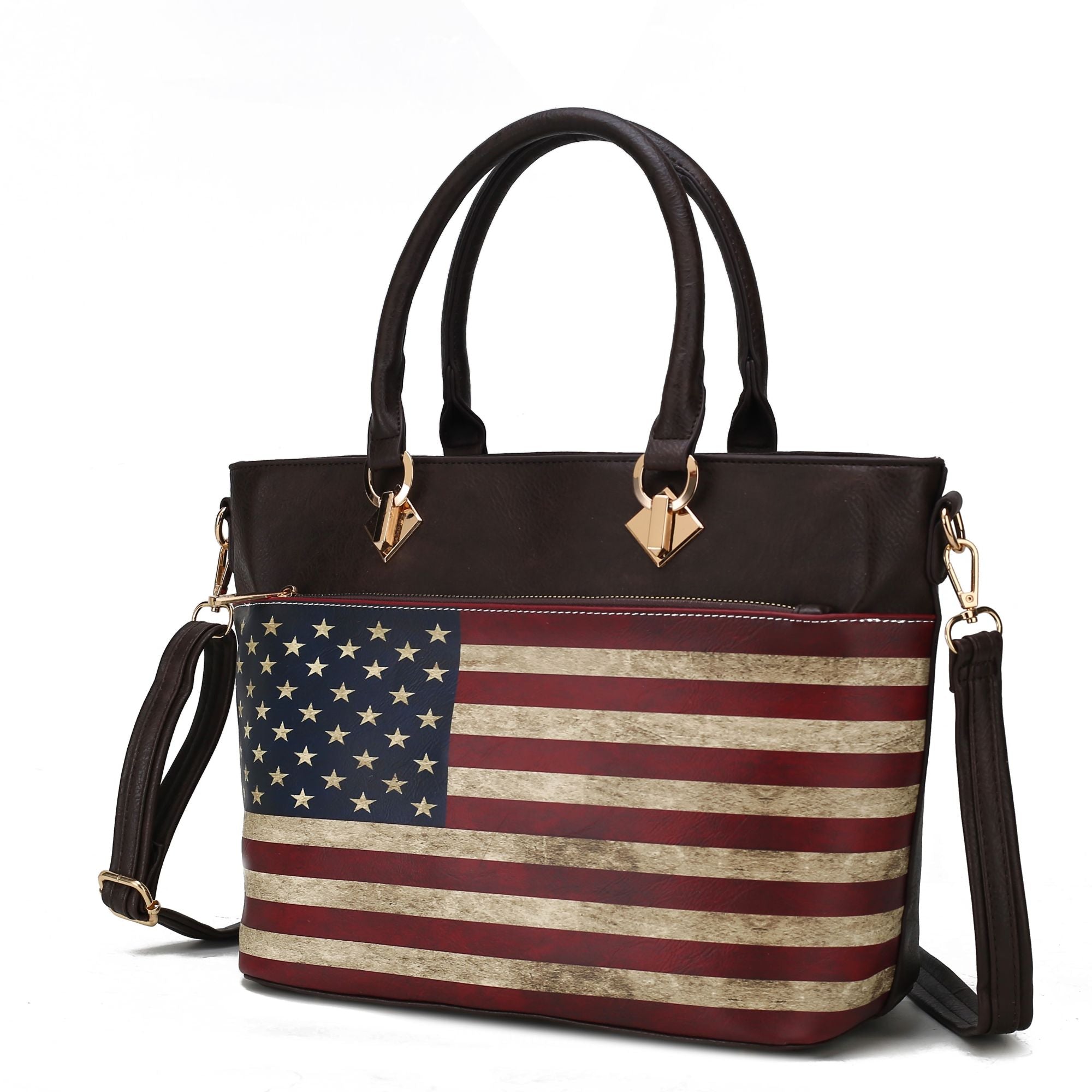 (chocolate)Lilian Vegan Leather Women FLAG Tote Bag by Mia K - BagNook