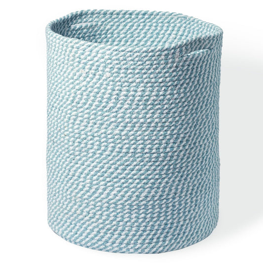 Recycled Cotton Laundry Basket - White Blue Mélange Woven Rope - BagNook