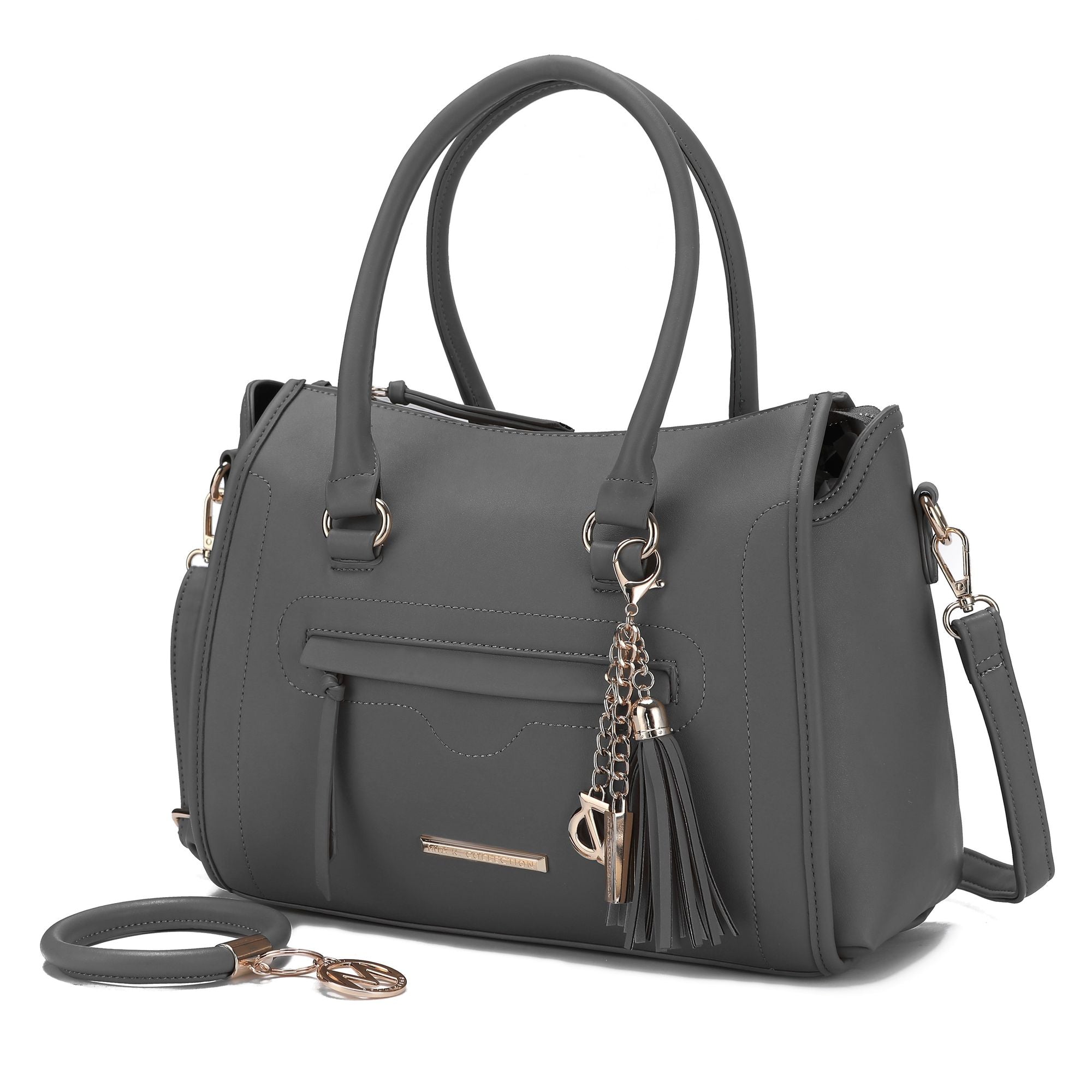 (charcoal)Valeria Satchel Handbag with Keyring by Mia K - BagNook