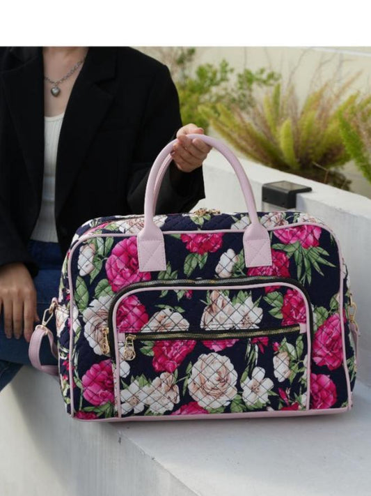 (navy blue)Jayla Quilted Botanical Pattern Duffel Bag by Mia k - BagNook