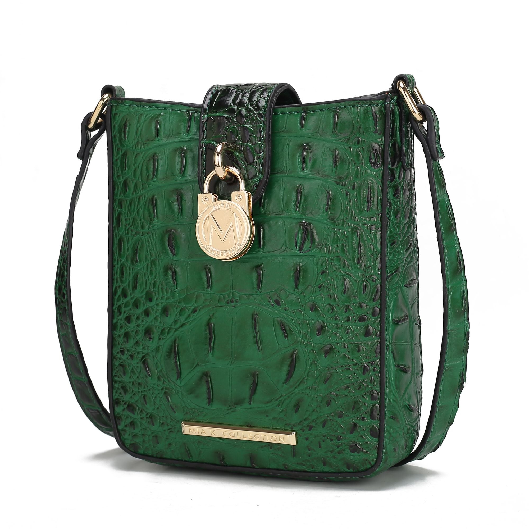 (green)Avery Faux Crocodile Embossed Crossbody by Mia K - BagNook