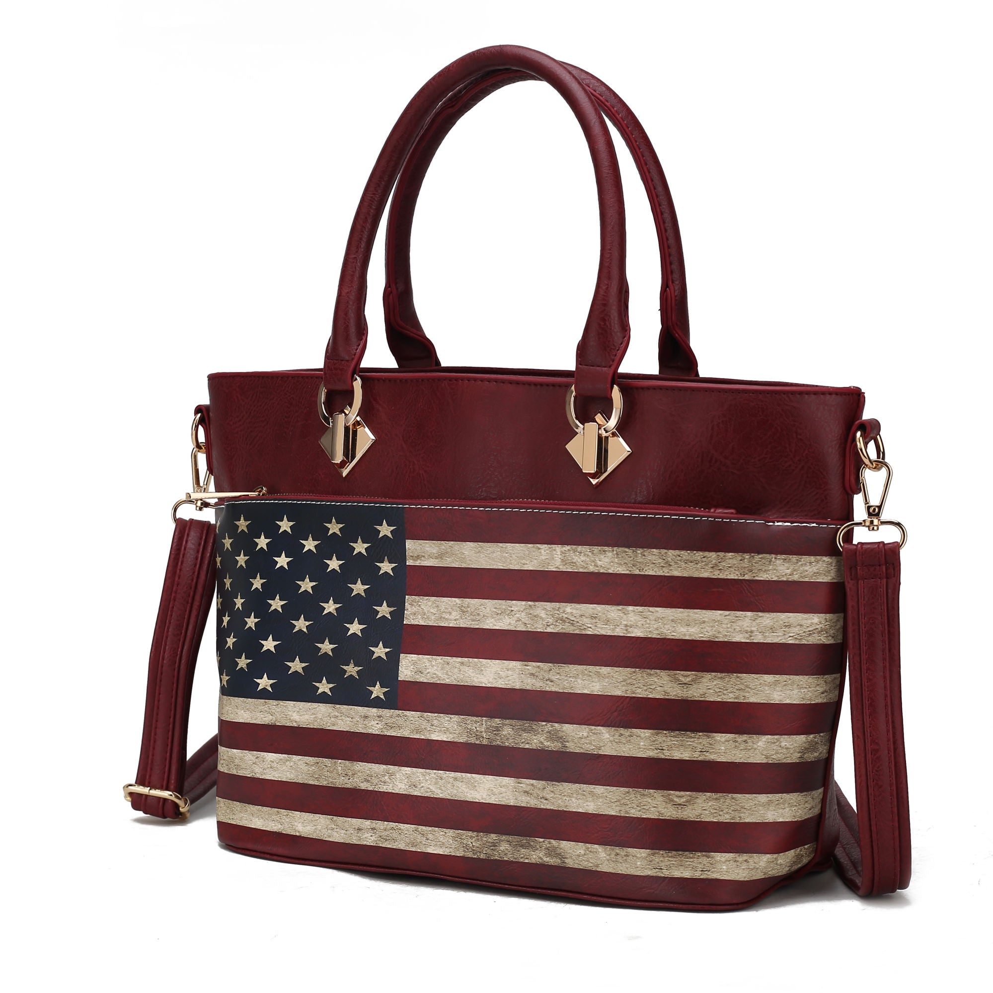 (burgundy)Lilian Vegan Leather Women FLAG Tote Bag by Mia K - BagNook