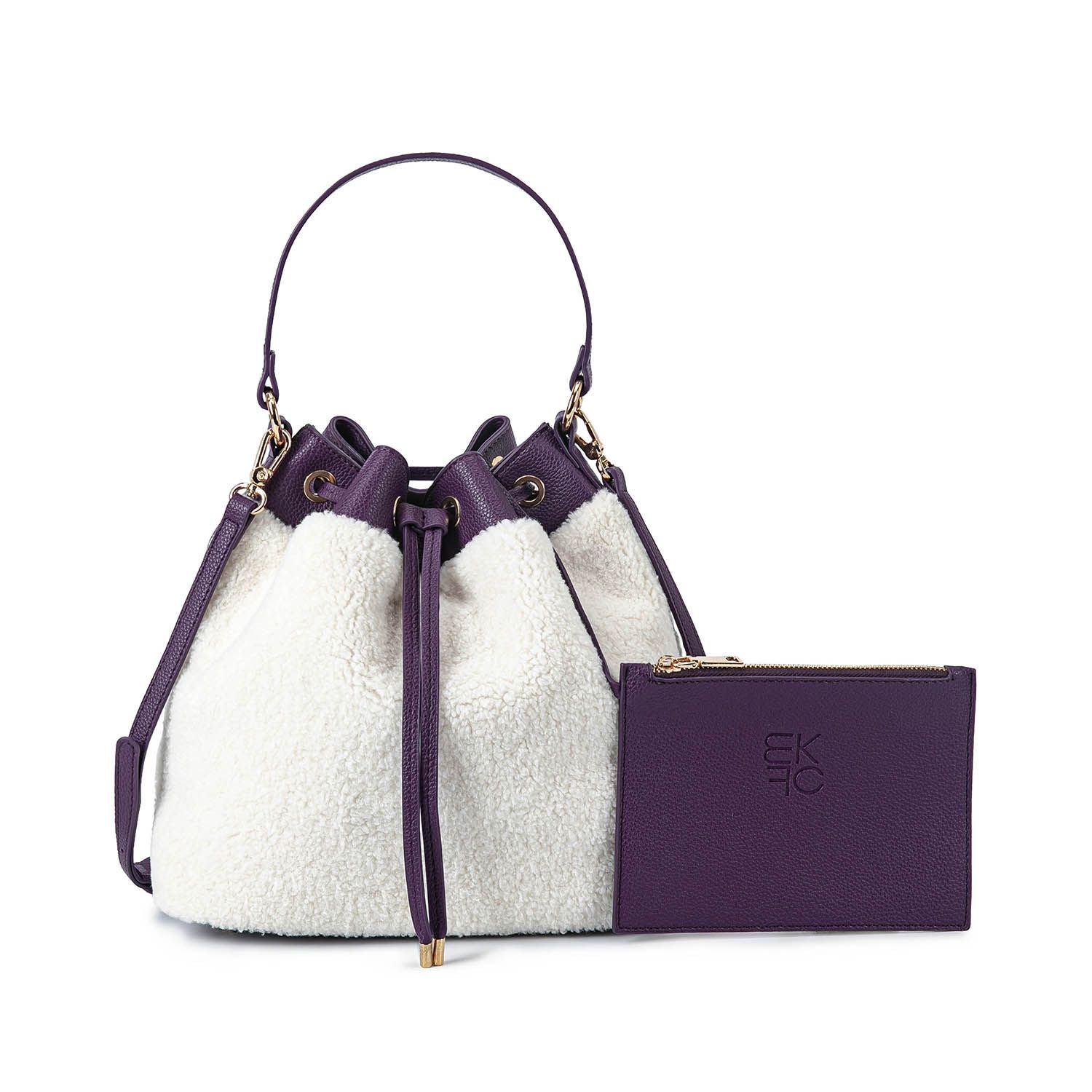 (purple)Saryn Bucket Hobo Faux Shearling by Mia K. - BagNook
