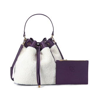 (purple)Saryn Bucket Hobo Faux Shearling by Mia K. - BagNook