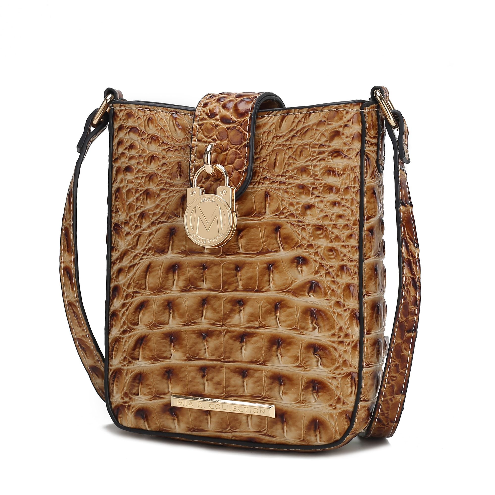 (taupe)Avery Faux Crocodile Embossed Crossbody by Mia K - BagNook